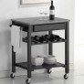 Black Wheeled Modern Kitchen Cart with Granite Top thumbnail