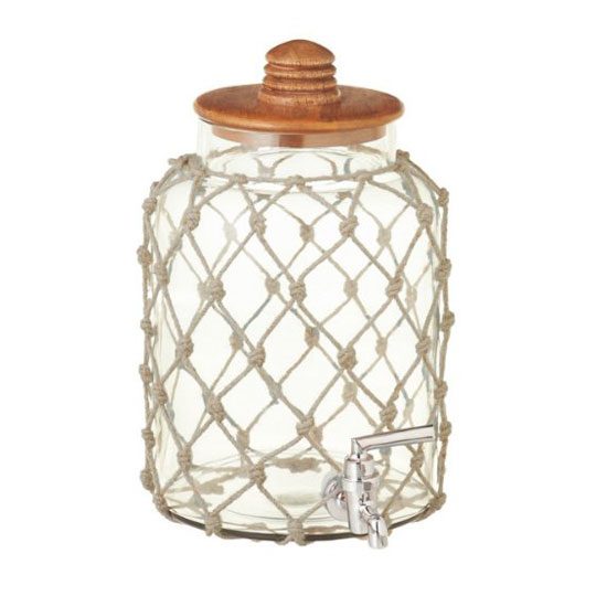Casual Glass Beverage Dispenser with Nautical Knotted Rope Wrap