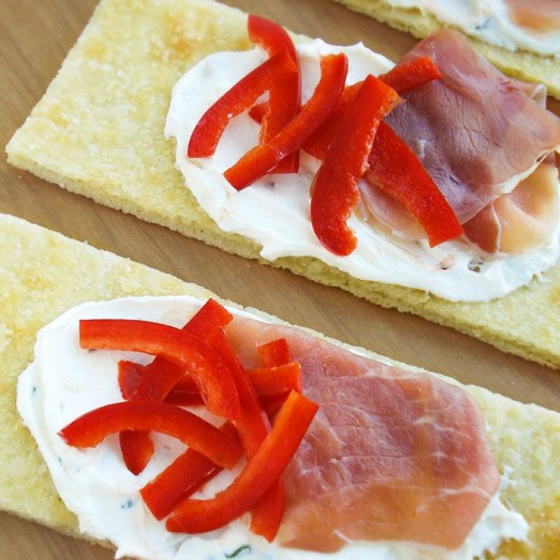 Crisp Flatbread Crackers Recipe with Prosciutto & Herbed Cream Cheese