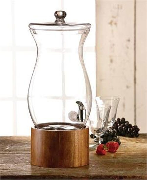 Vintage Glass Drink Dispenser with Wooden Stand