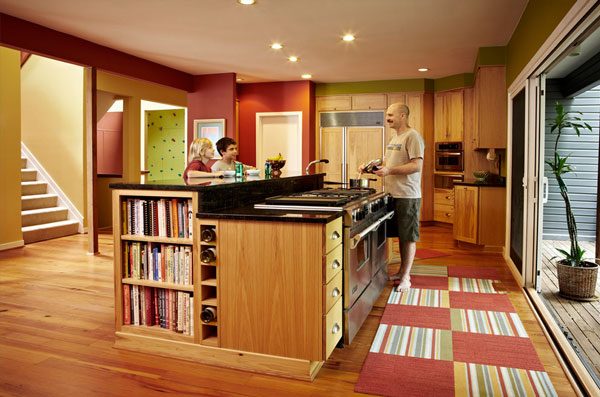 bookshelves in the kitchen