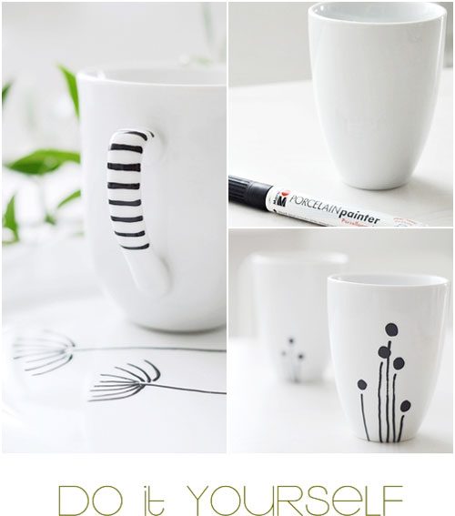 diy hand drawn porcelain mug