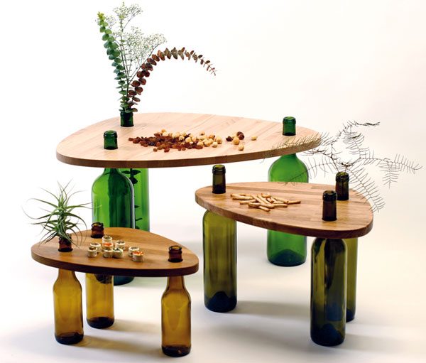 diy recylced wine bottle coffee table