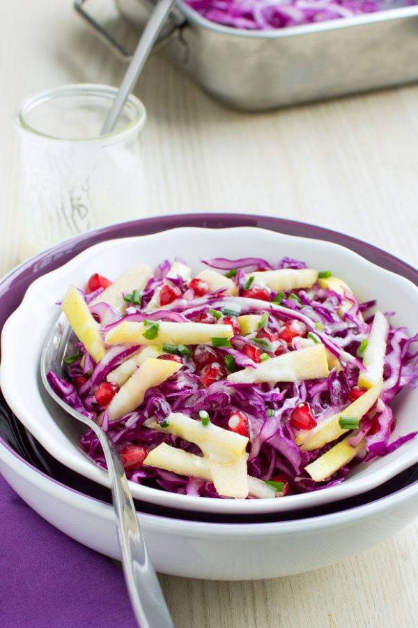 Red Cabbage Salad and Apple Pomegranate - #recipe by #eatwell101 - https://www.eatwell101.com/clean-eating-red-cabbage-salad