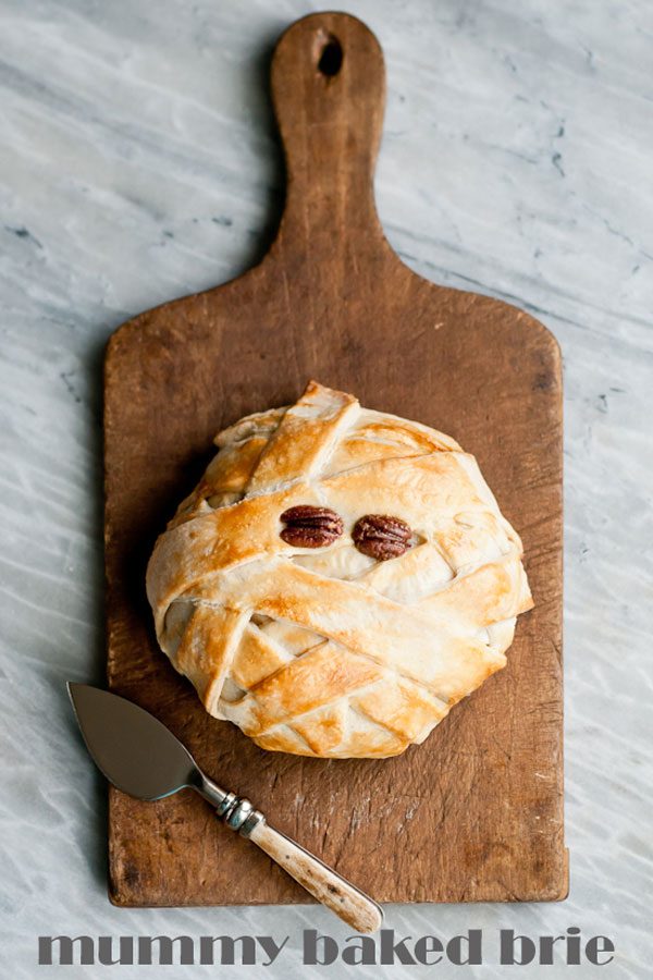 halloween mummy baked brie snack