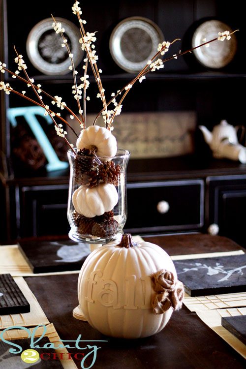 pinecone and pumpkin fall centerpiece