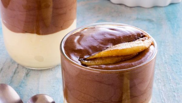 Double Chocolate Mousse With Caramelized Pear - #recipe by #eatwell101 - https://www.eatwell101.com/double-chocolate-mousse-recipe