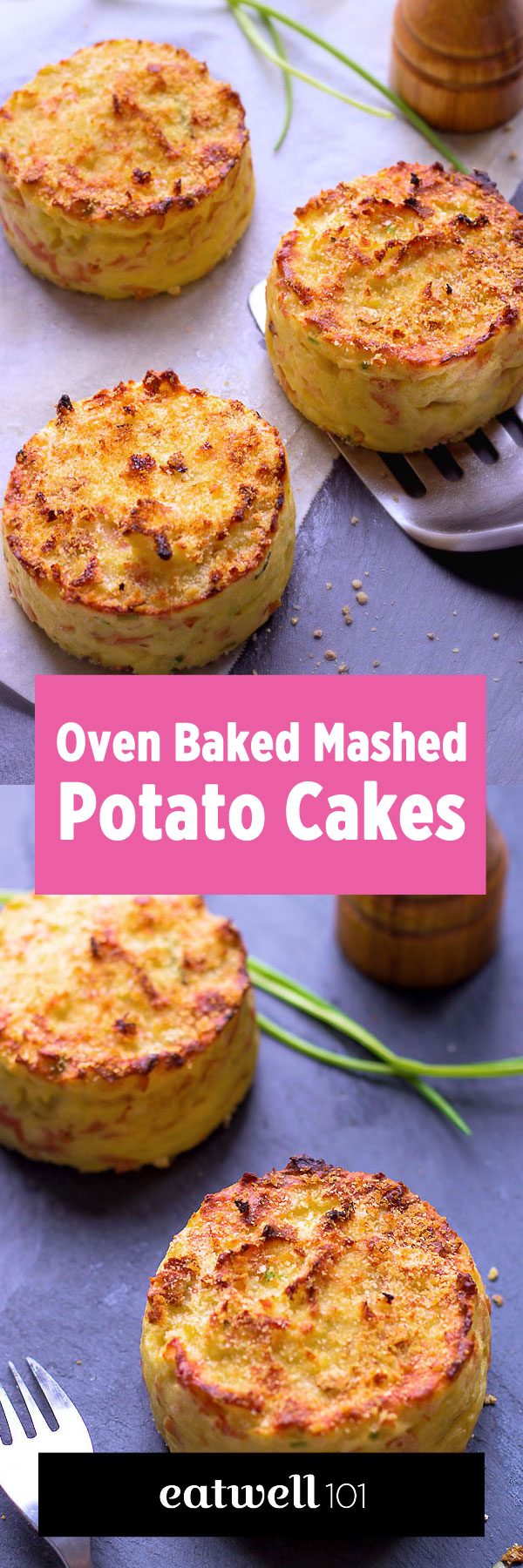 Oven Baked Mashed Potato Cakes - #eatwell101 #recipe #potato #sidedish - The ideal side to accompany holiday dishes: grilled meat, fish, poultry. 