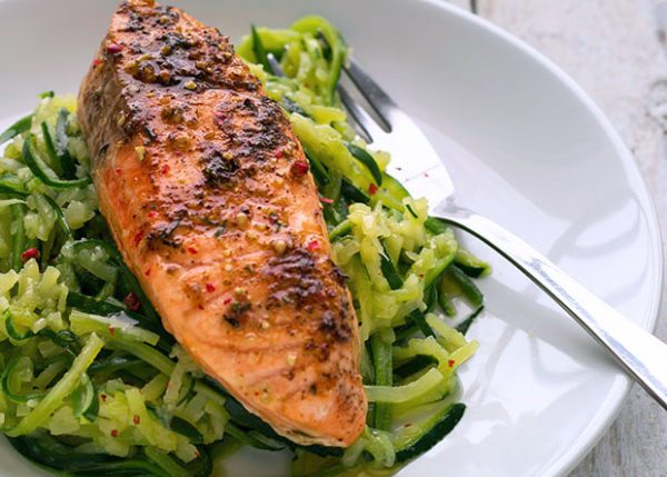 Oven Roasted Salmon with Zucchini Noodles