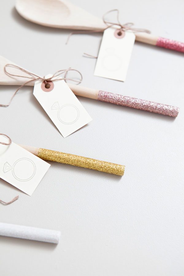 DIY glam glittered wooden spoon favors