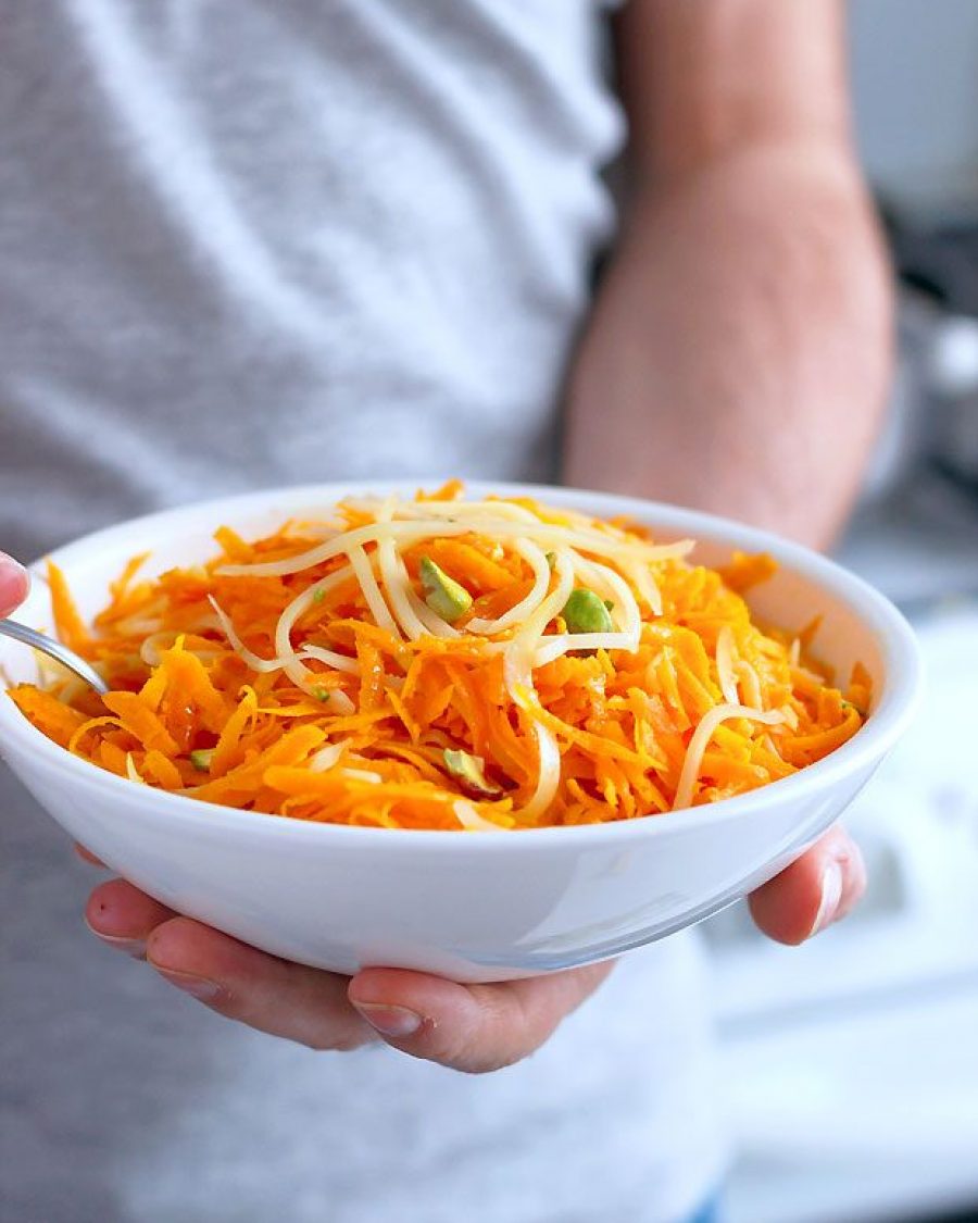 Cheese Kuri squash Salad with Tangerine Dressing - #recipe by #eatwell101 - https://www.eatwell101.com/raw-pumpkin-cheese-and-tangerine-salad