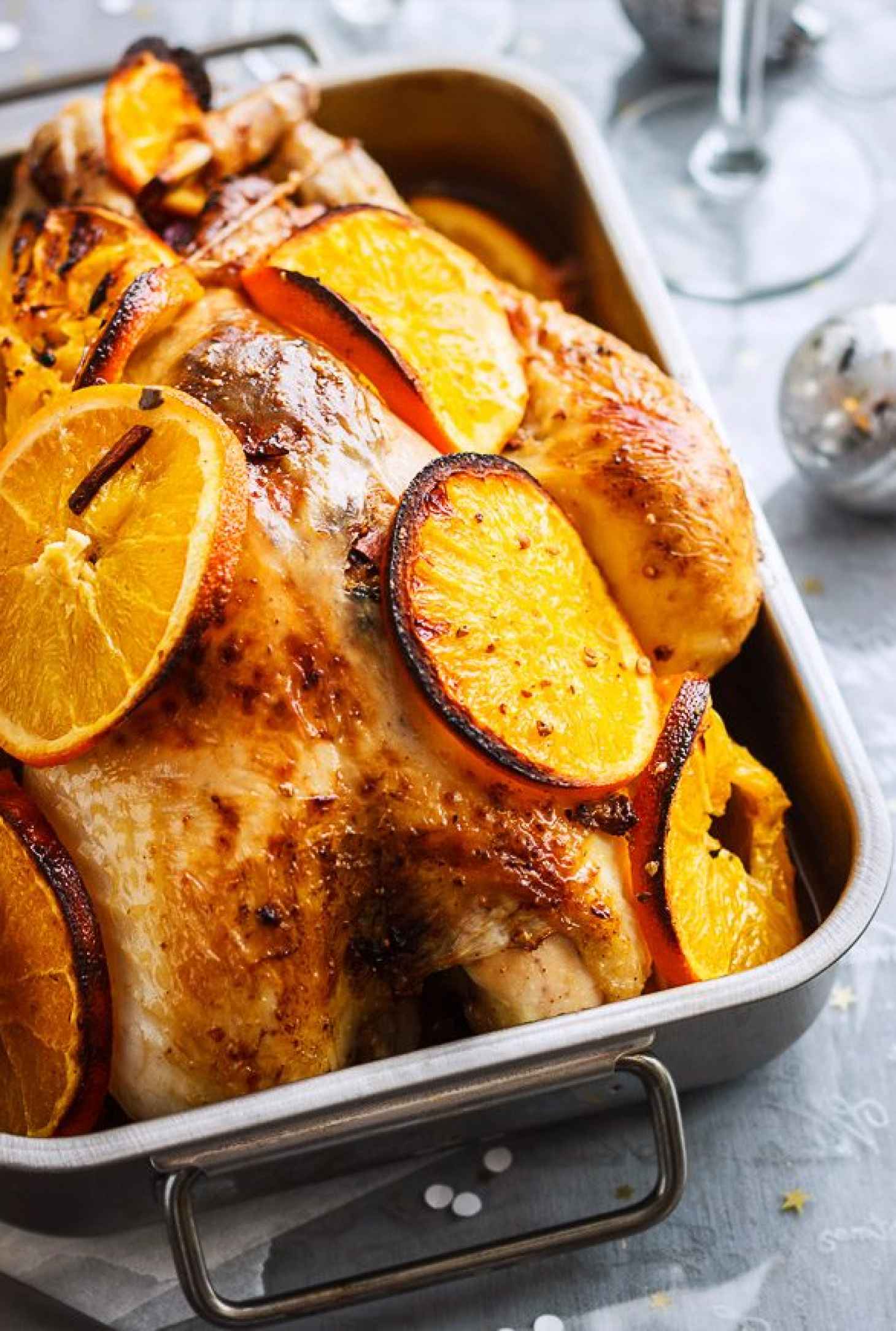 Spicy Roast Chicken For Holiday Dinners - #recipe by #eatwell101 - https://www.eatwell101.com/roast-chicken-recipe-with-orange-and-cinnamon