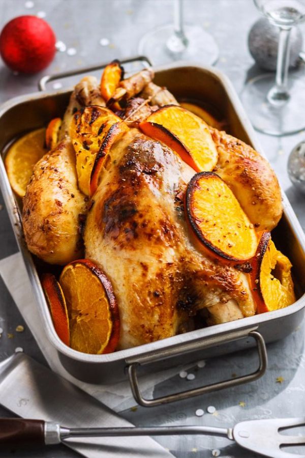 Spicy Roast Chicken For Holiday Dinners - #recipe by #eatwell101 - https://www.eatwell101.com/roast-chicken-recipe-with-orange-and-cinnamon