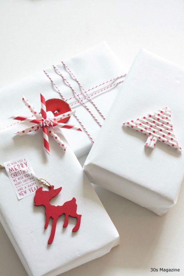 gift wrapping red and white