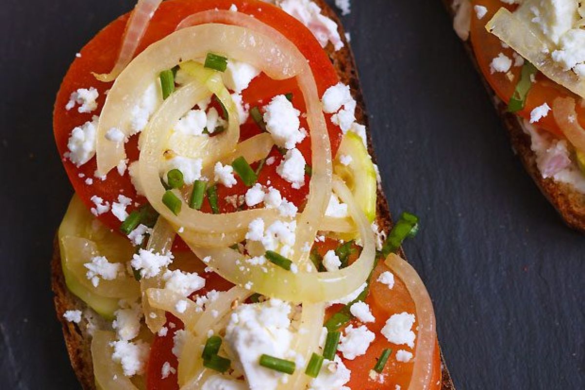 Zucchini Tomato and Feta Bruschetta