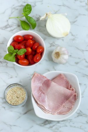 Ham Grape Tomato and Basil Pasta