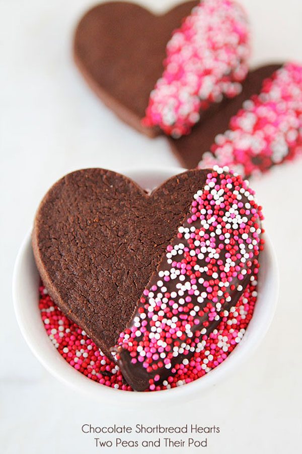 Chocolate Shortbread Heart Cookies