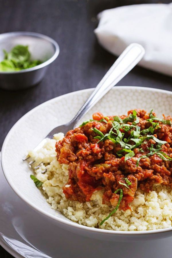 Cauliflower Rice with Bolognese Sauce - #recipe by #eatwell101 - https://www.eatwell101.com/cauliflower-couscous-with-bolognese-sauce-recipe