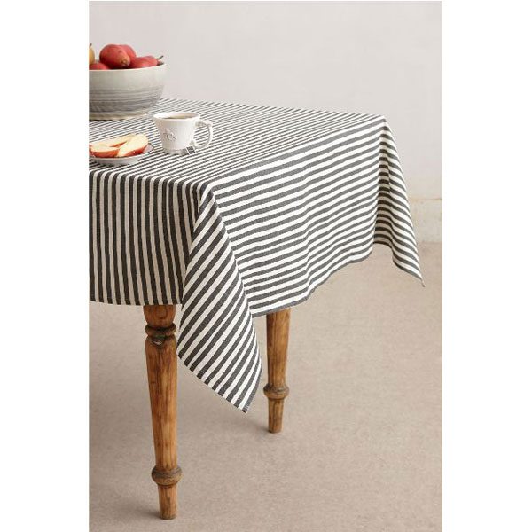 black and white stripped tablecloth