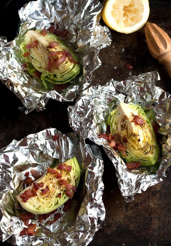 easy roasted cabbage with crispy bacon