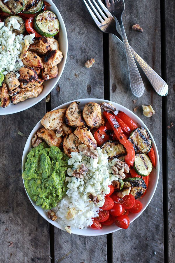 California Chicken Veggie Avocado and Rice Bowls