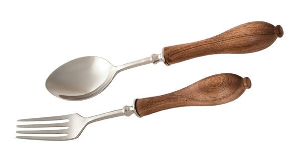 Salad Serving Set Turned Wood Handles