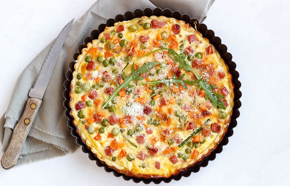 Ham and Cheese Quiche Recipe with Spring Vegetables – Easy Quiche