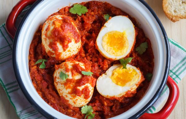 Fried Boiled Eggs with Tomato Sauce