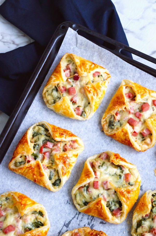 Ham Cheese & Spinach Puff Pastry | These spring garden party recipes are light and refreshing and perfect for any outdoor entertaining. With the warmth of spring and all the flowers blooming throwing a garden party is the best way to embrace the new season. These simple garden party recipes are something anyone can make and impress your guests. #xokatierosario #springdinnerideas #gardenpartyfood #easypartyrecipes