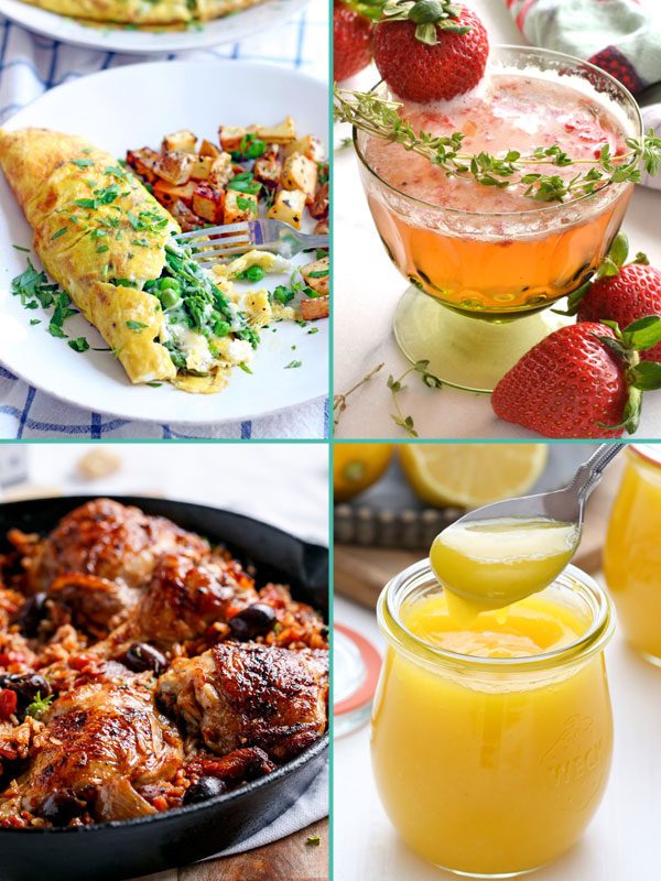 Asparagus Spring Omelet & Strawberry Thyme Champagne Cocktail