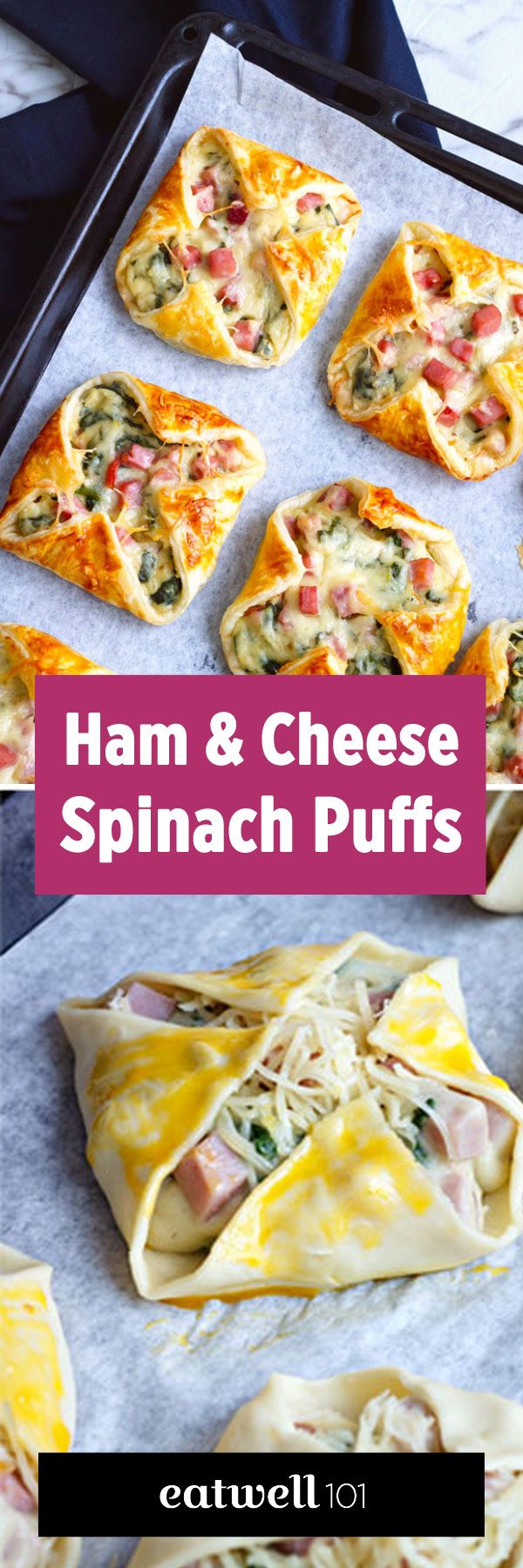 Ham Cheese & Spinach Puffs - #appetizer #recipe #eatwell101 -  Wow your guests for your next brunch at home with these crisp and melty bites.