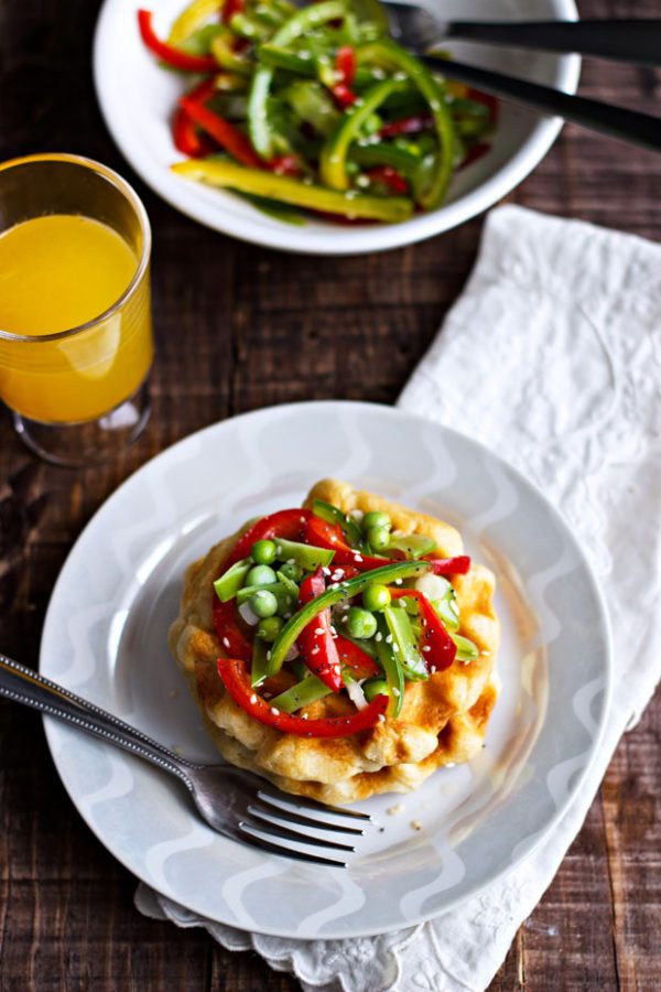 Spring Salad Waffles - #recipe by #eatwell101 - https://www.eatwell101.com/spring-salad-waffles-recipes