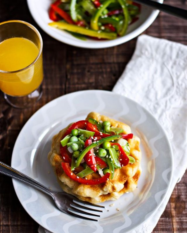 Spring Salad Waffles - #recipe by #eatwell101 - https://www.eatwell101.com/spring-salad-waffles-recipes