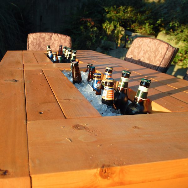 DIY Patio Table with Built-in Beer:Wine Coolers