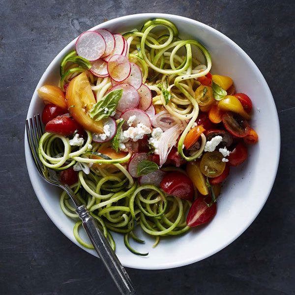 Spiralized Zucchini Salad with Tomato Basil Vinaigrette