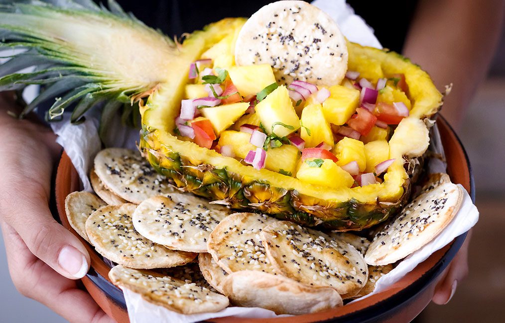 Fresh Pineapple Salsa with Sesame Tortilla Chips