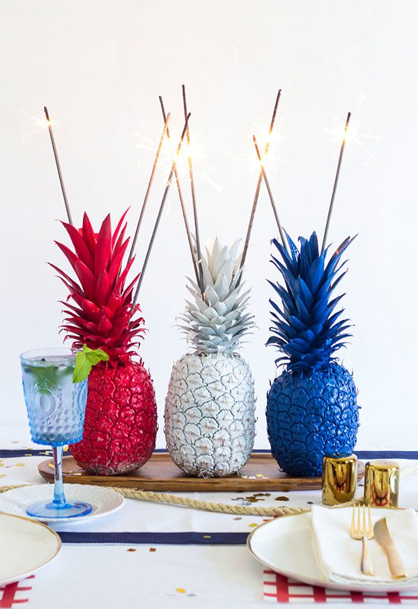 DIY 4th July Pineapple Sparkler Center Pieces
