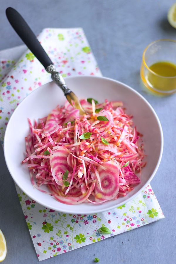 Raw Chioggia Beet Salad - #recipe by #eatwell101 - https://www.eatwell101.com/raw-chioggia-beet-salad-recipe