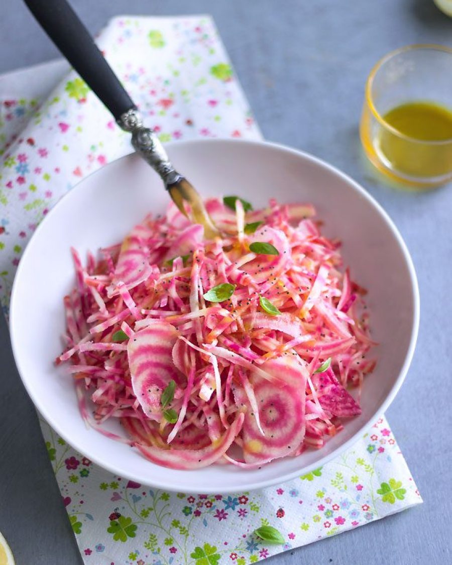 Raw Chioggia Beet Salad - #recipe by #eatwell101 - https://www.eatwell101.com/raw-chioggia-beet-salad-recipe
