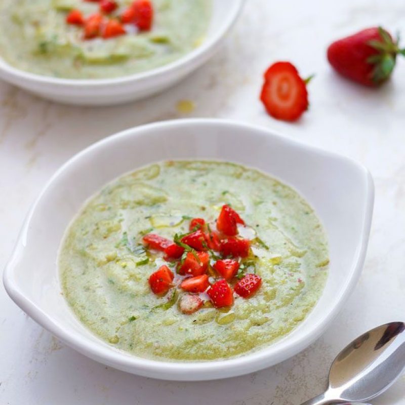 Chilled Green Tomato Soup Recipe with Strawberry Salsa — Eatwell101