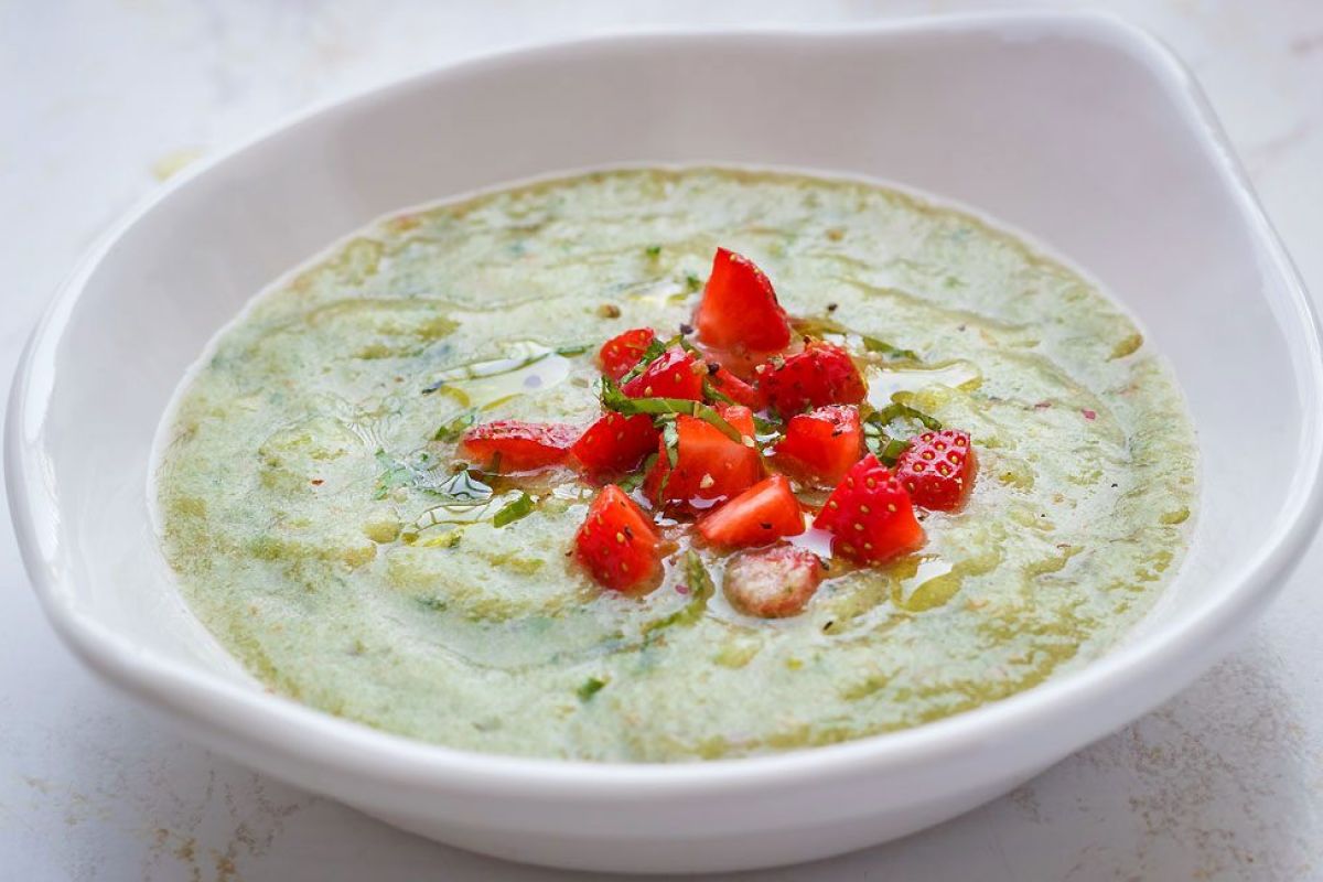 Chilled Green Tomato Soup with Strawberry Salsa