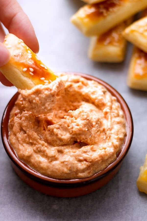 Sun-Dried Tomato Cheese Dip - #recipe by #eatwell101 - https://www.eatwell101.com/sesame-puff-sticks-and-sun-dried-tomato-cheese-dip-recipe