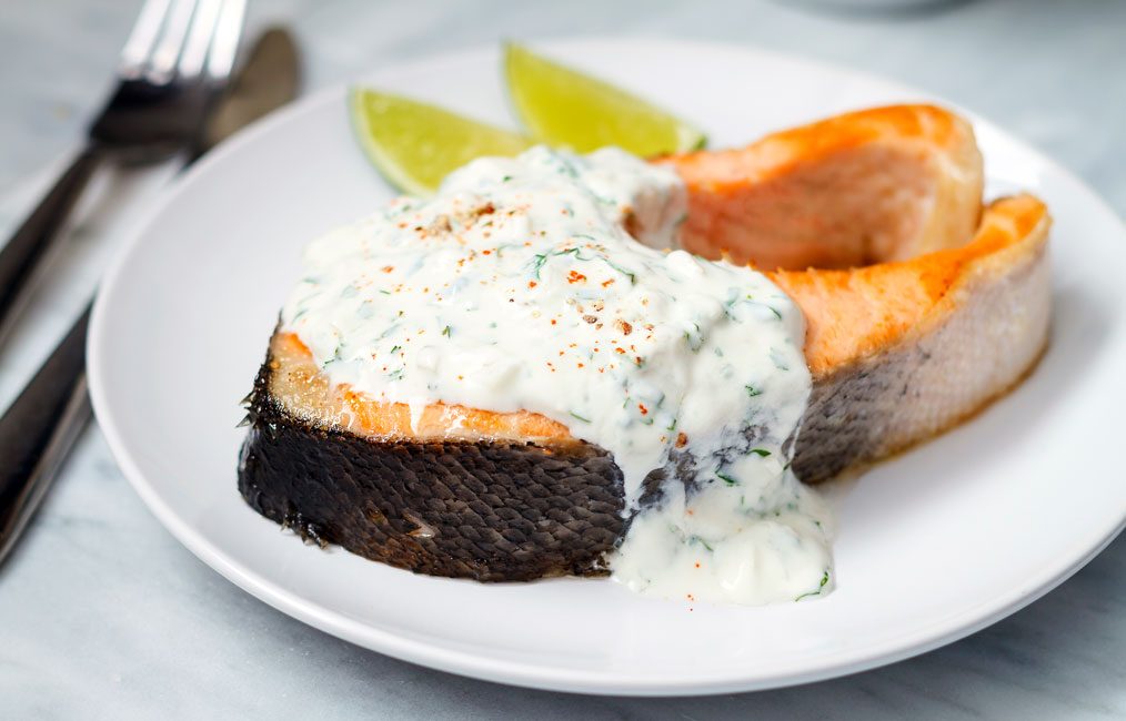 Grilled Salmon Steak with Cilantro Sauce