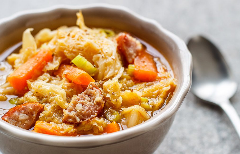Braised Cabbage Soup with Smoked Sausage