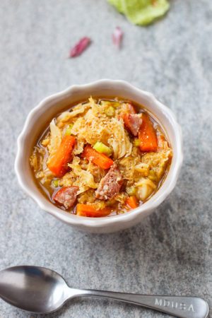 Braised Cabbage Soup with Smoked Sausage