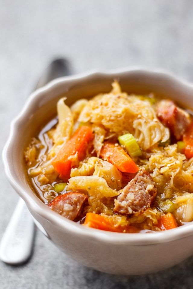 Braised Cabbage Soup with Smoked Sausage