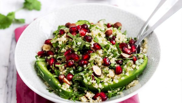 Autumn Crunch Quinoa Salad with Lime Dressing - #recipe by #eatwell101 - https://www.eatwell101.com/pomegranate-quinoa-salad-recipe