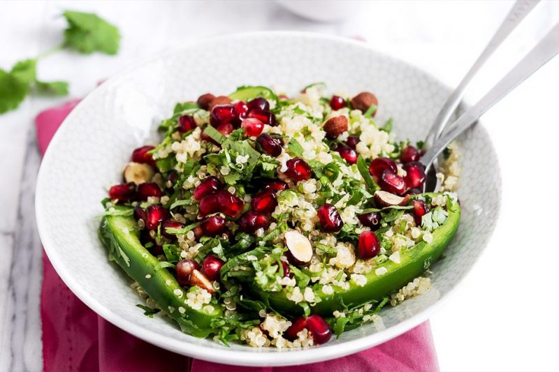 Autumn Crunch Quinoa Salad with Lime Dressing - #recipe by #eatwell101 - https://www.eatwell101.com/pomegranate-quinoa-salad-recipe