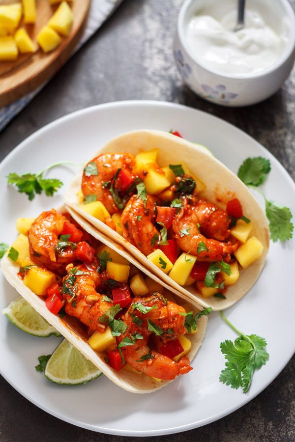 shrimp and mango salsa tacos