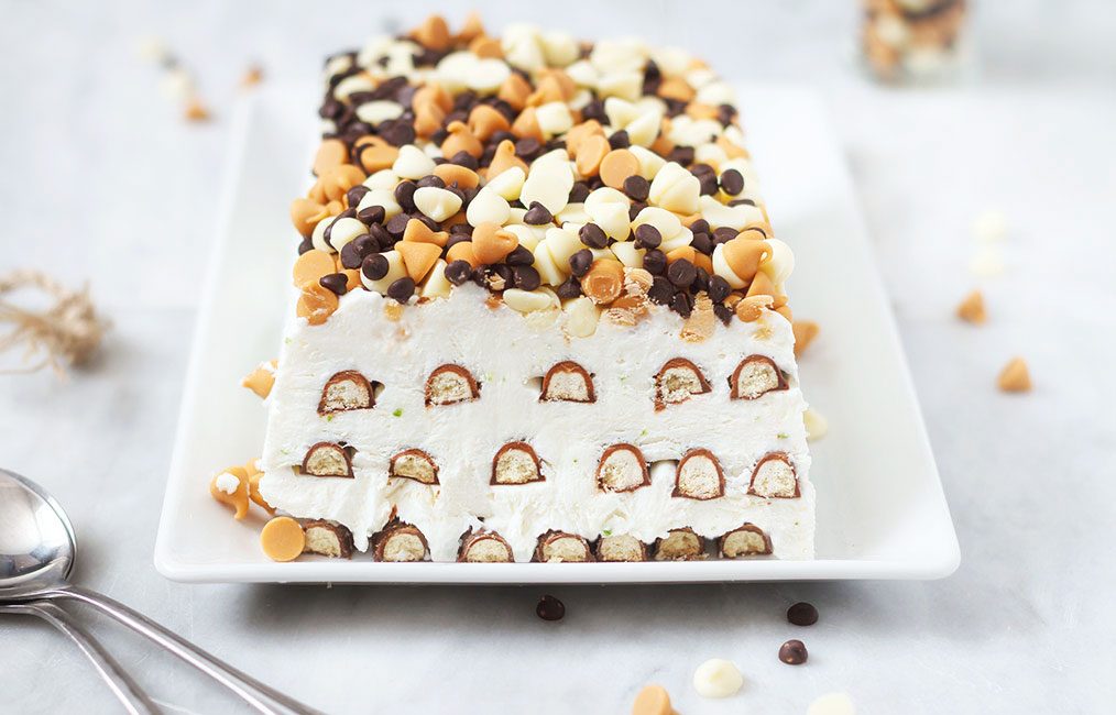 Frozen Cheesecake with Finger Biscuits and Chocolate Chips